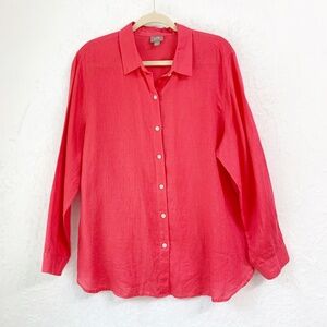 J. Jill Relaxed Fit 100% Linen Button Down Sz L Pink
